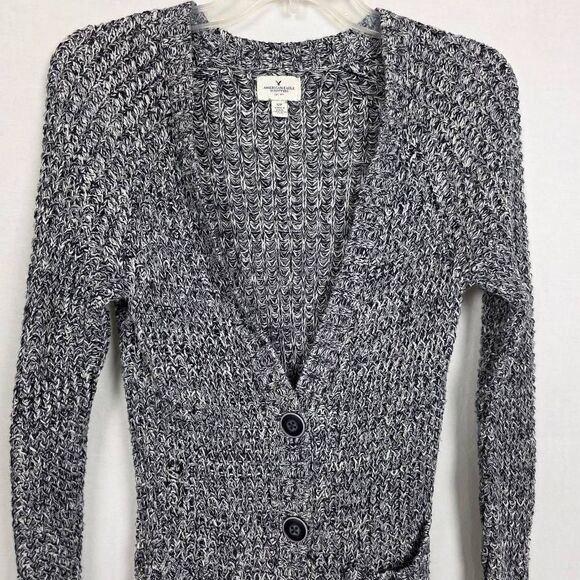American Eagle S Black White Marled Button Cardigan - Picture 2 of 6